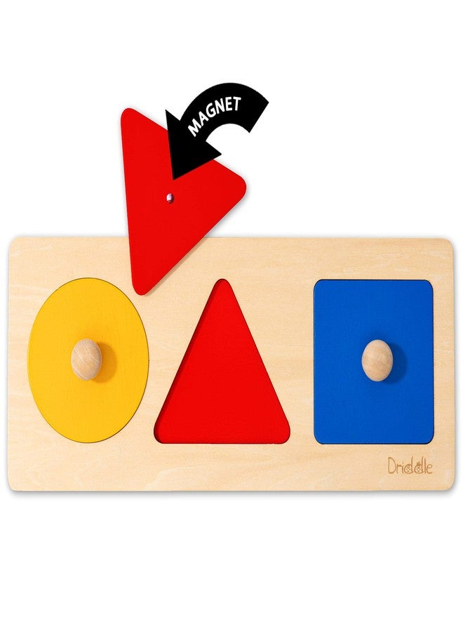 Driddle Magnetic Wooden Montessori Knob Puzzle - 3 Jumbo Shapes - Learn Colors & Shape – Baby & Toddler Development Toy - Image 1